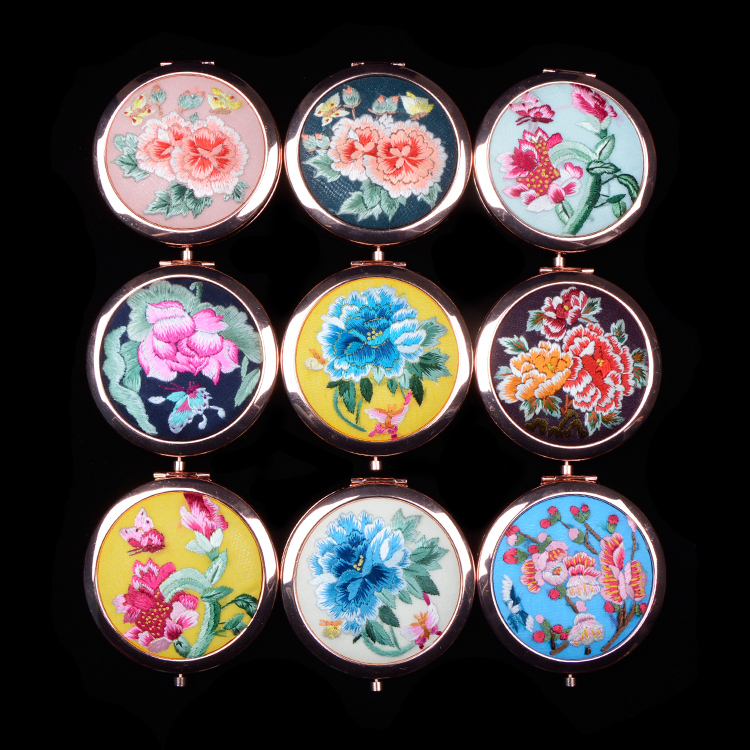 诏安化妆随身镜精品出国送礼刺绣中国风古风摄影 手绣镜子
