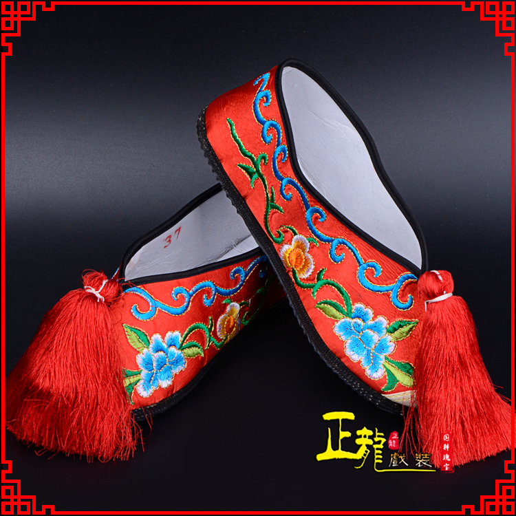 诏安京剧越剧戏曲彩鞋花旦绣花 普平底彩鞋