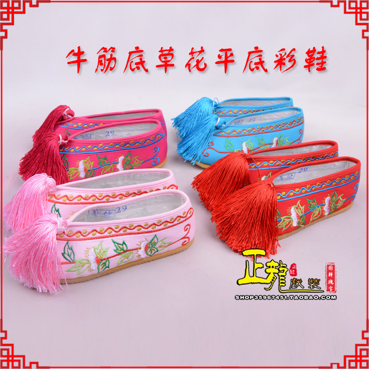 诏安京剧越剧戏曲花旦彩鞋 牛筋底草花平底彩鞋